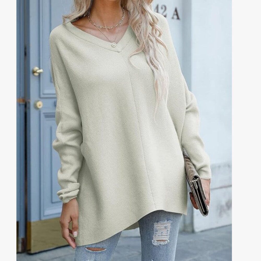 MillChic Womens V Neck Oversized Batwing Asymmetric Hem Top - XL -‎ Grey - NWOT